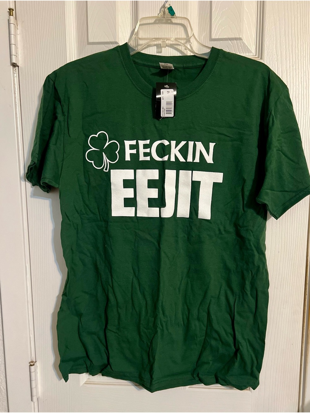 Fruit of the Loom Green Graphic Tee with White Shamrock Print
